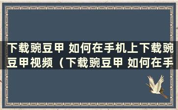 下载豌豆甲 如何在手机上下载豌豆甲视频（下载豌豆甲 如何在手机上下载豌豆甲app）